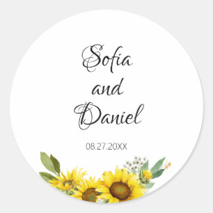 Zonnebloem waterverf wilde bloem bruiloft ronde sticker