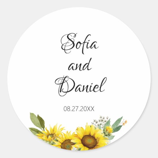 Zonnebloem waterverf wilde bloem bruiloft ronde sticker (Voorkant)