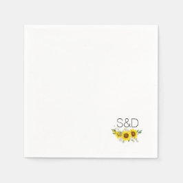 Zonnebloem waterverf wilde bloem monogram bruiloft servet