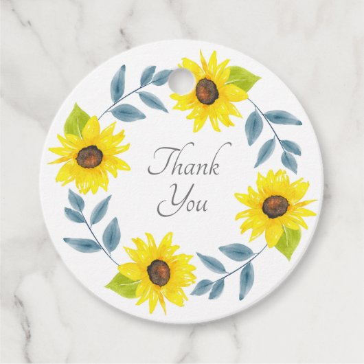 Zonnebloem Waterverf Wreath Bedankjes Labels (Voorkant)