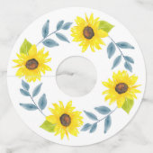 Zonnebloem Waterverf Wreath Wijnglaslabel (Voorkant)