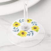 Zonnebloem Waterverf Wreath Wijnglaslabel (Dichtbij)