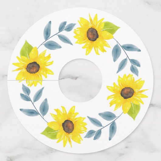 Zonnebloem Waterverf Wreath Wijnglaslabel (Achterkant)