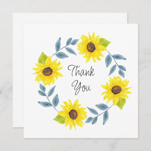 Zonnebloem Waterverf Wreator 2 Bedankkaart (Voorkant / Achterkant)