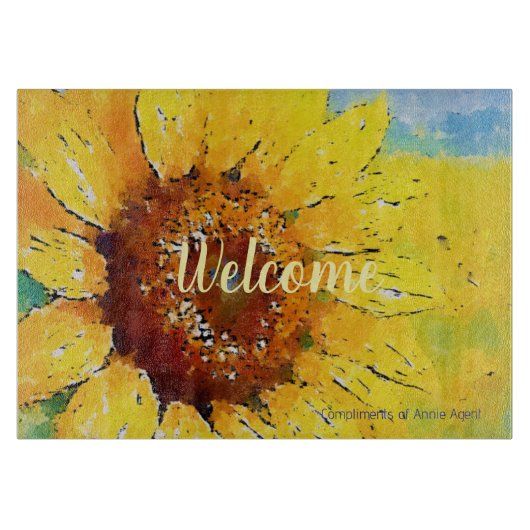 Zonnebloem waterverfschilderij snijplank (Voorkant)