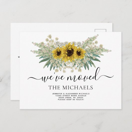 Zonnebloem We hebben Adres gewijzigd Aankondigingskaart (Voorkant / Achterkant)