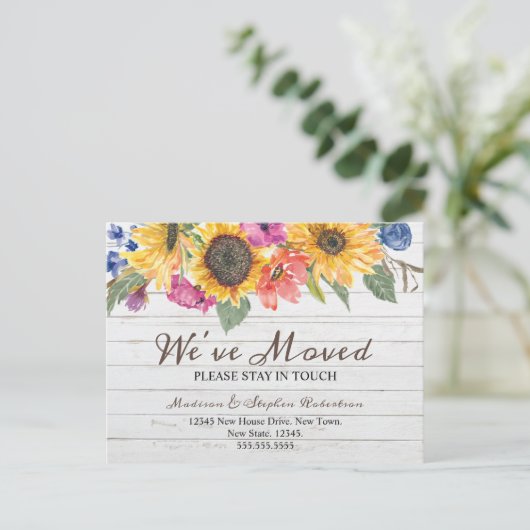 Zonnebloem We hebben ons verplaatst | Adres wijzig Briefkaart (Staand voorkant)