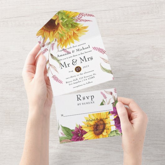 Zonnebloem Weddenschap All In One Uitnodiging (Afscheurbaar)