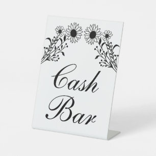 Zonnebloem Wedding Cash Bar – Rustieke Flora Reclamebord Met Voetstuk