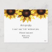 Zonnebloem Wees mijn bruidsmeisje Geel Wit Kaart (Achterkant)