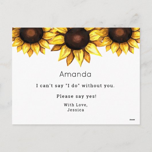 Zonnebloem Wees mijn bruidsmeisje Geel Wit Kaart (Achterkant)