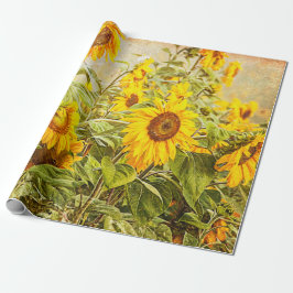 Zonnebloem Weiblad Geel  Antiek Cadeaupapier