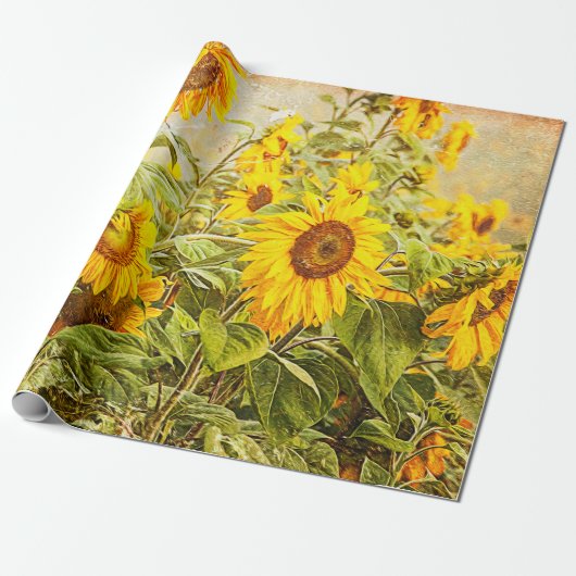 Zonnebloem Weiblad Geel  Antiek Cadeaupapier (Uitgerold)