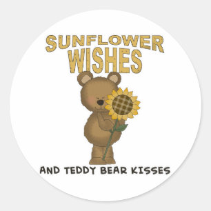 Zonnebloem Wensen Teddybeer Kusjes Ronde Sticker