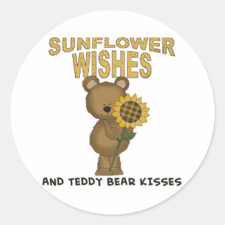 Zonnebloem Wensen Teddybeer Kusjes Ronde Sticker