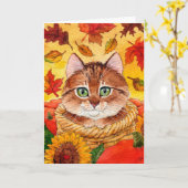 Zonnebloem wenskaart van kattennajaarsherfst kaart (Gele Bloem)