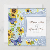 Zonnebloem Wervelende Bloemenframe Blauwe Vlinder  Kaart (Achterkant)