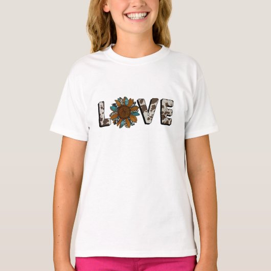 Zonnebloem Western Liefde Boho Zomer Dierenprint T-shirt (Voorkant)
