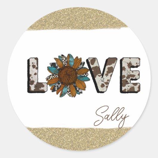 Zonnebloem Western Love Boho Summer Ronde Sticker (Voorkant)