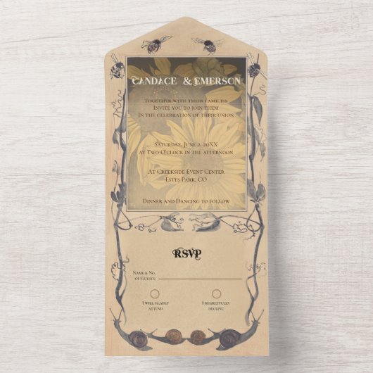 Zonnebloem Whimsy Alles in Een Bruiloft Uitnodige All In One Uitnodiging (Binnen)