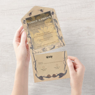 Zonnebloem Whimsy Alles in Een Bruiloft Uitnodige All In One Uitnodiging