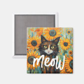 Zonnebloem Whiskers Kat Lover's Verjaardag Magneet (Voorkant / Achterkant)