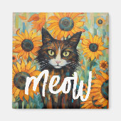 Zonnebloem Whiskers Kat Lover's Verjaardag Magneet (Voorkant)