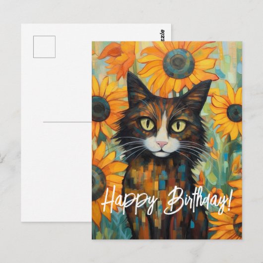 Zonnebloem Whiskers Verrukken kat liefhebber's ver Briefkaart (Voorkant / Achterkant)