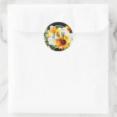 Zonnebloem & White Rose Monogram Dank u - Zwart Ronde Sticker (Tas)
