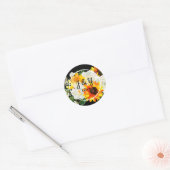 Zonnebloem & White Rose Monogram Dank u - Zwart Ronde Sticker (Envelop)