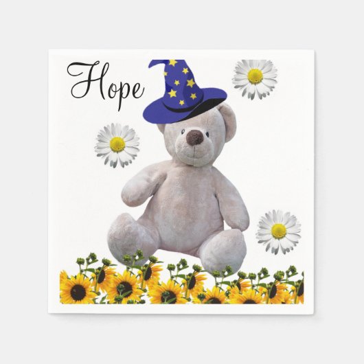 Zonnebloem White Teddy Bear Paper Napkins Servet (Voorkant)