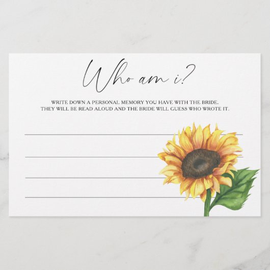 Zonnebloem Wie ben ik bruidsfeest spel Briefpapier (Voorkant)