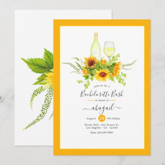Zonnebloem Wijn Bachelorette Extravaganza Kaart (Voorkant / Achterkant)
