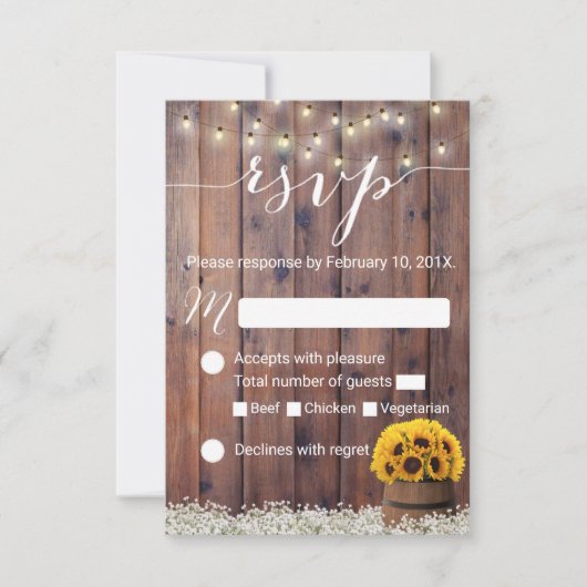 Zonnebloem Wijn Barrel Rustieke Bruiloft RSVP (Voorkant)