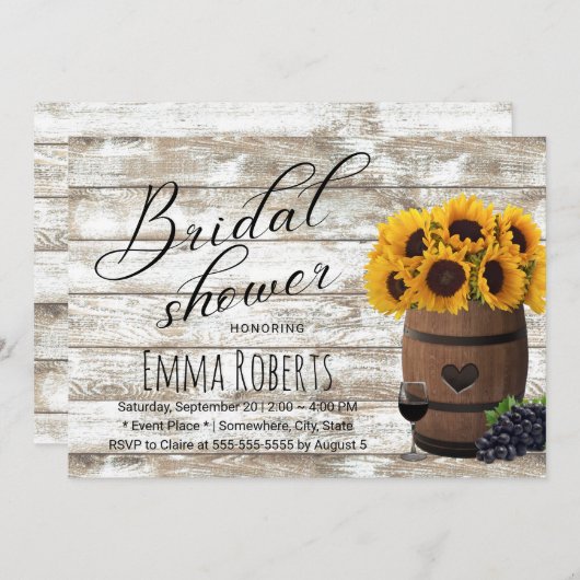 Zonnebloem Wijn Barrel Rustisch Barn Vrijgezellenf Kaart (Voorkant / Achterkant)