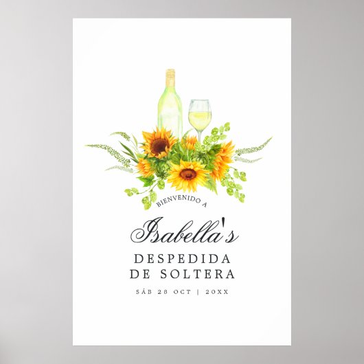 Zonnebloem Wijnproeverij Bruidsdouche Welkom Poster (Voorkant)
