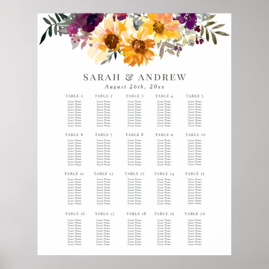 Zonnebloem Wildbloem Bloemen Bruiloft Zitkaarten Poster (Voorkant)