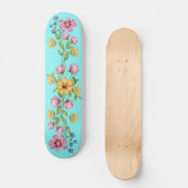 Zonnebloem & Wildbloemen op Blauwgroen Skateboard (Voorkant)