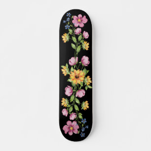 Zonnebloem & Wildbloemen op Zwart Skateboard