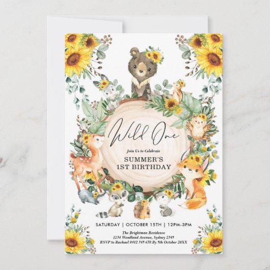 Zonnebloem Wilde 1 Woodland 1e verjaardag Kaart (Voorkant)