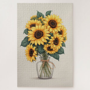 Zonnebloem Wilde Bloem Botanische Kunst Legpuzzel