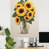 Zonnebloem Wilde Bloem Botanische Kunst Poster (Thuiskantoor)