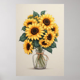 Zonnebloem Wilde Bloem Botanische Kunst Poster