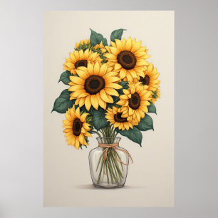 Zonnebloem Wilde Bloem Botanische Kunst Poster