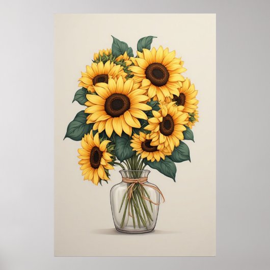 Zonnebloem Wilde Bloem Botanische Kunst Poster (Voorkant)
