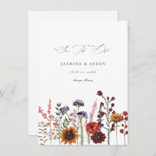 Zonnebloem & Wildflowers Bloemen Save The Date (Voorkant / Achterkant)