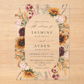 Zonnebloem & Wildflowers Bloemenbruiloft Acryl Uitnodigingen (Voorkant)