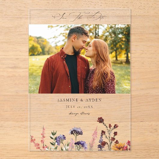 Zonnebloem & Wildflowers Bloemfoto Acryl Uitnodigingen (Voorkant)