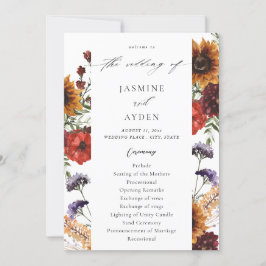Zonnebloem & Wildflowers Floral Wedding Program Kaart