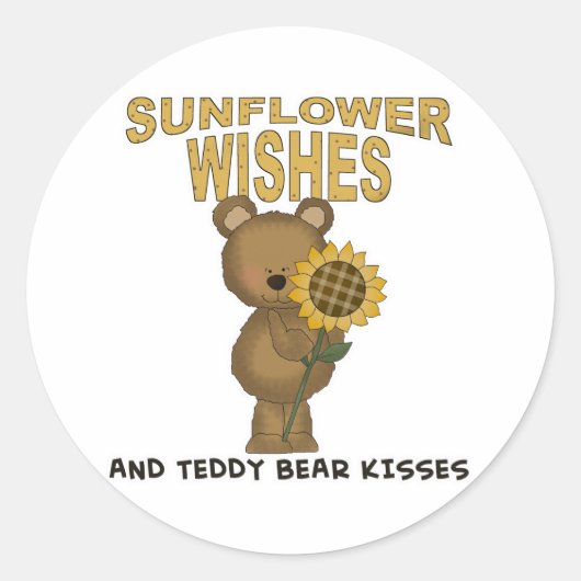 Zonnebloem Wishes Teddy Bear Kisses Ronde Sticker (Voorkant)